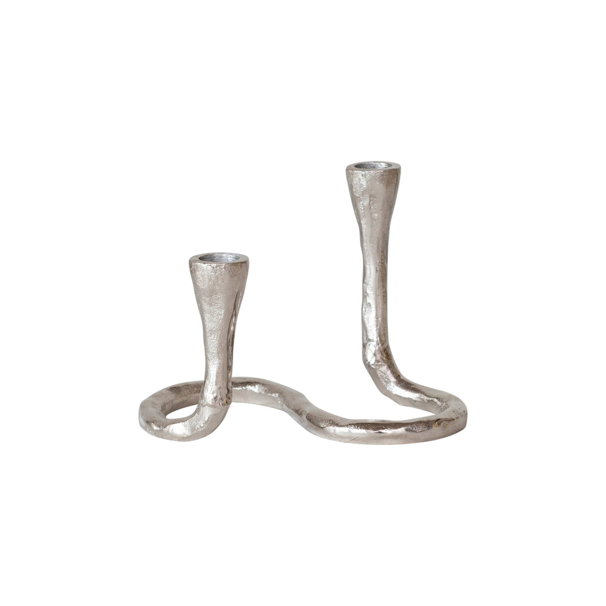 Hello Honey® 7" Nickel Finish Electroplated Aluminum Wavy Taper Candleholder